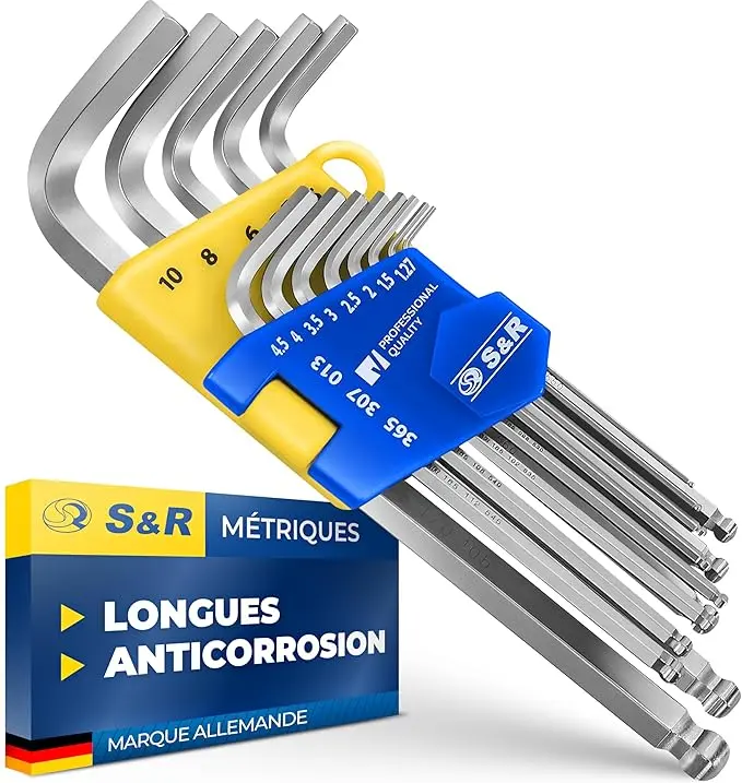 Jeu de clés Allen (clés hexagonales) indispensables pour le démontage et le réglage des roulettes de baie vitrée.